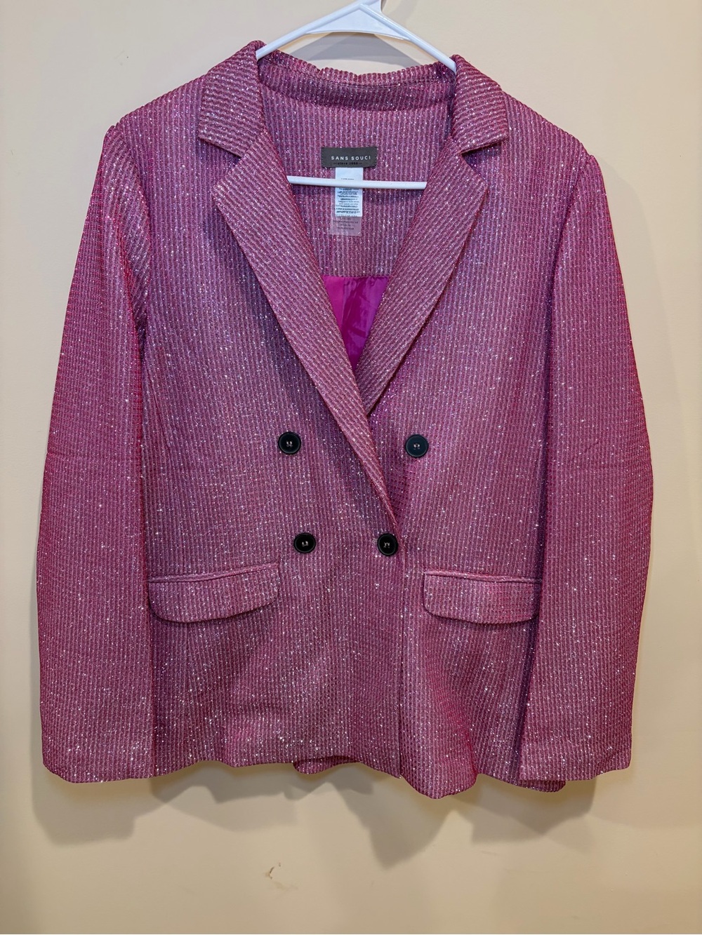 Sans Souci Metallic Pink Double-Breasted Blazer. Women’s Large